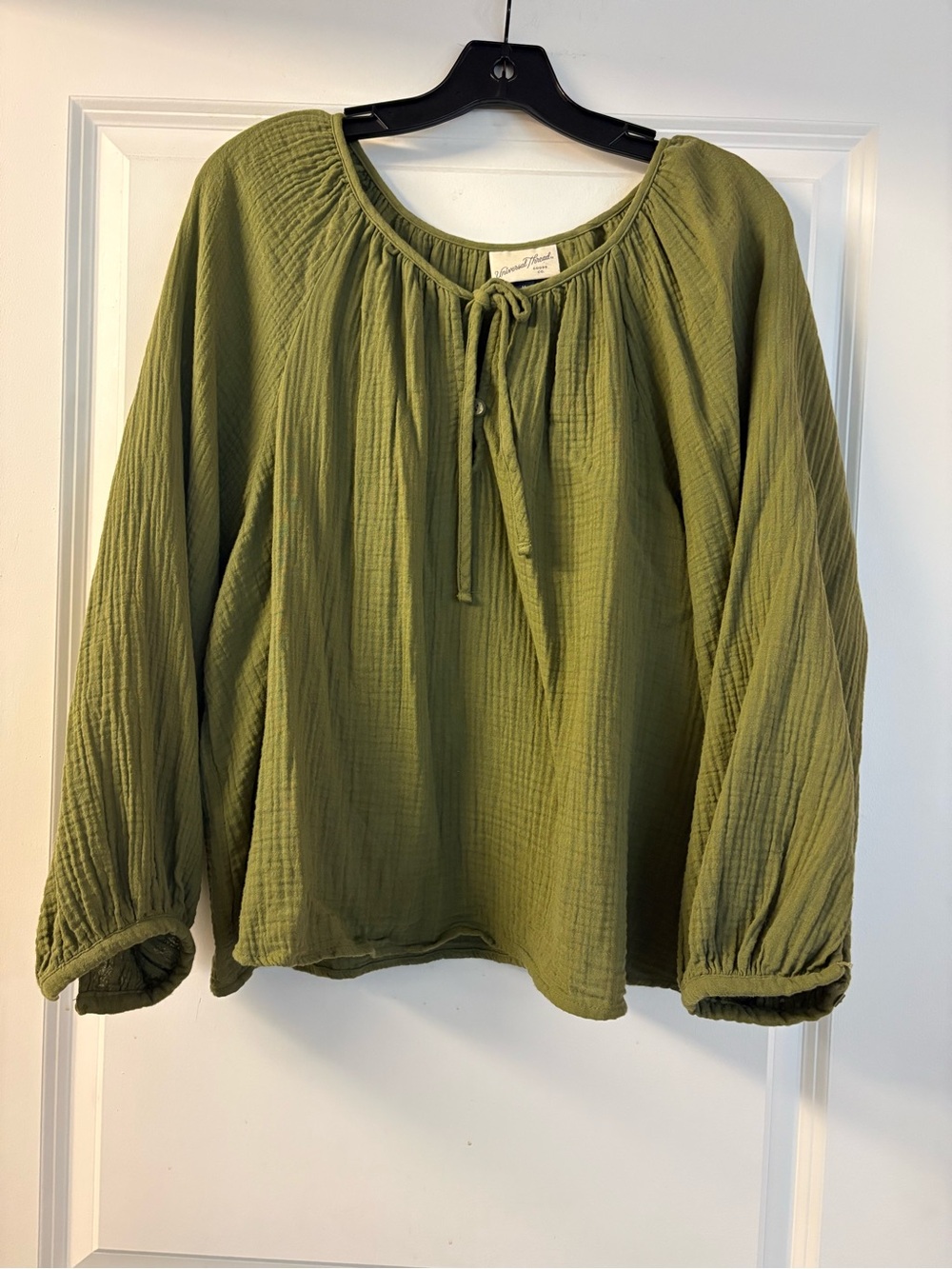 Universal Thread Olive Green Tie-Neck Peasant Top